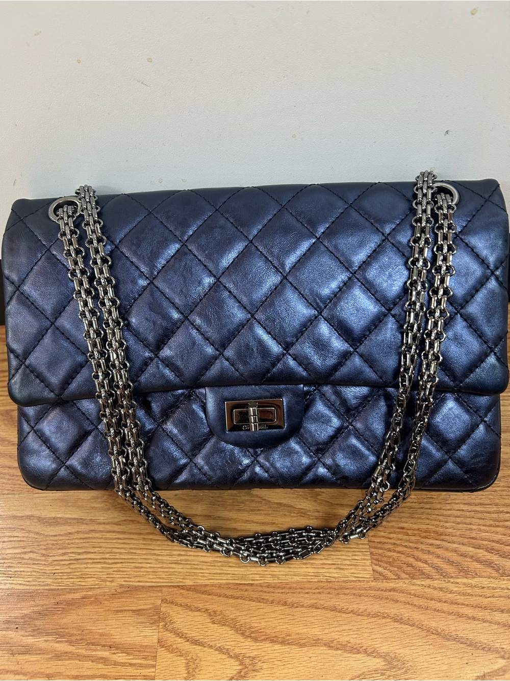 Chanel reissue  Metallic Navy Chain Shoulder Bag